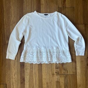 J. Crew Eyelet Trimmed White Sweatshirt Women’s Sz L Cottagecore Coastal Grandma